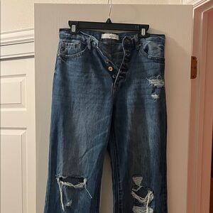 KanCan Dark Blue Distressed Flare Jeans